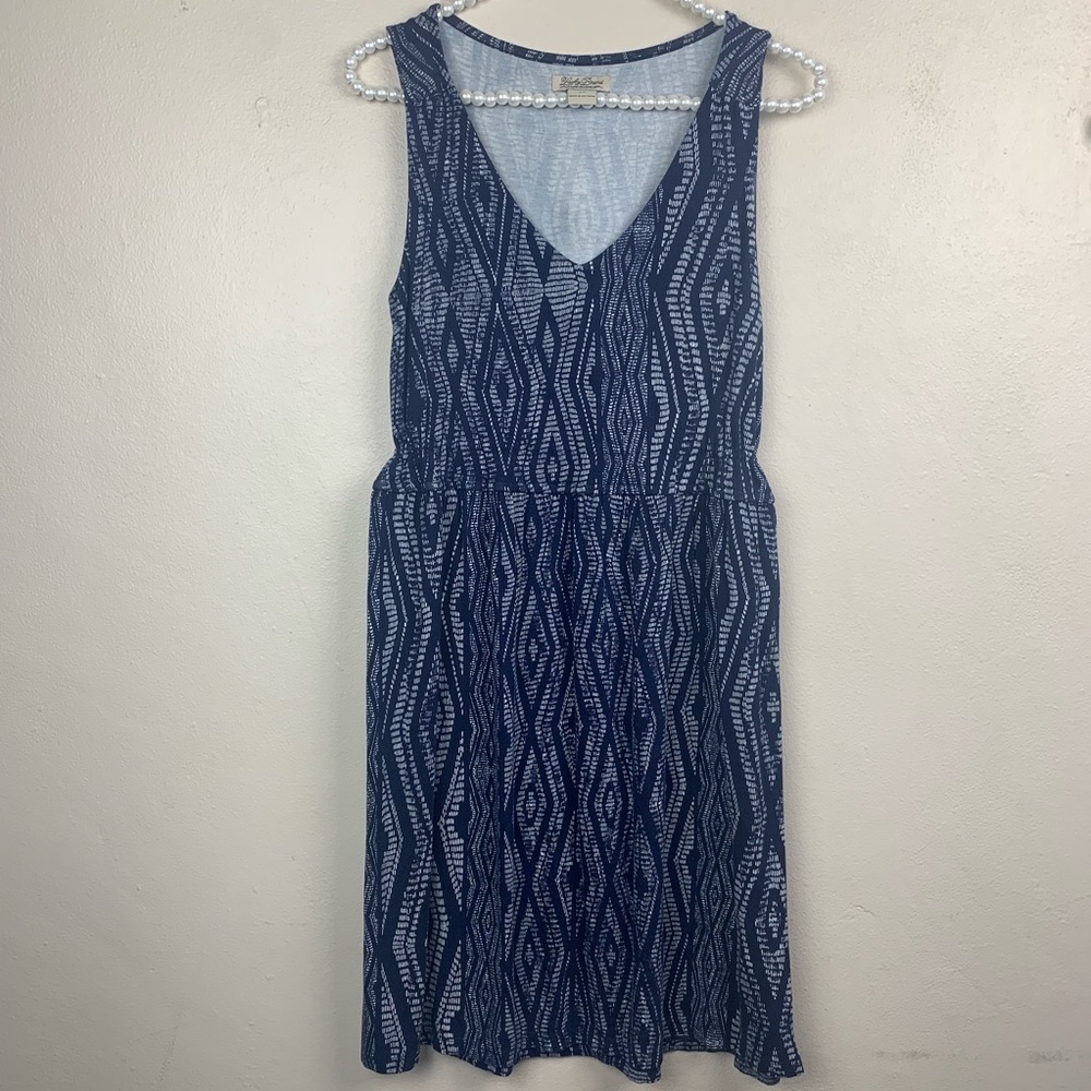 Lucky Brand Ikat Tribal Pattern Dress Boho Southwestern Blue Short Western